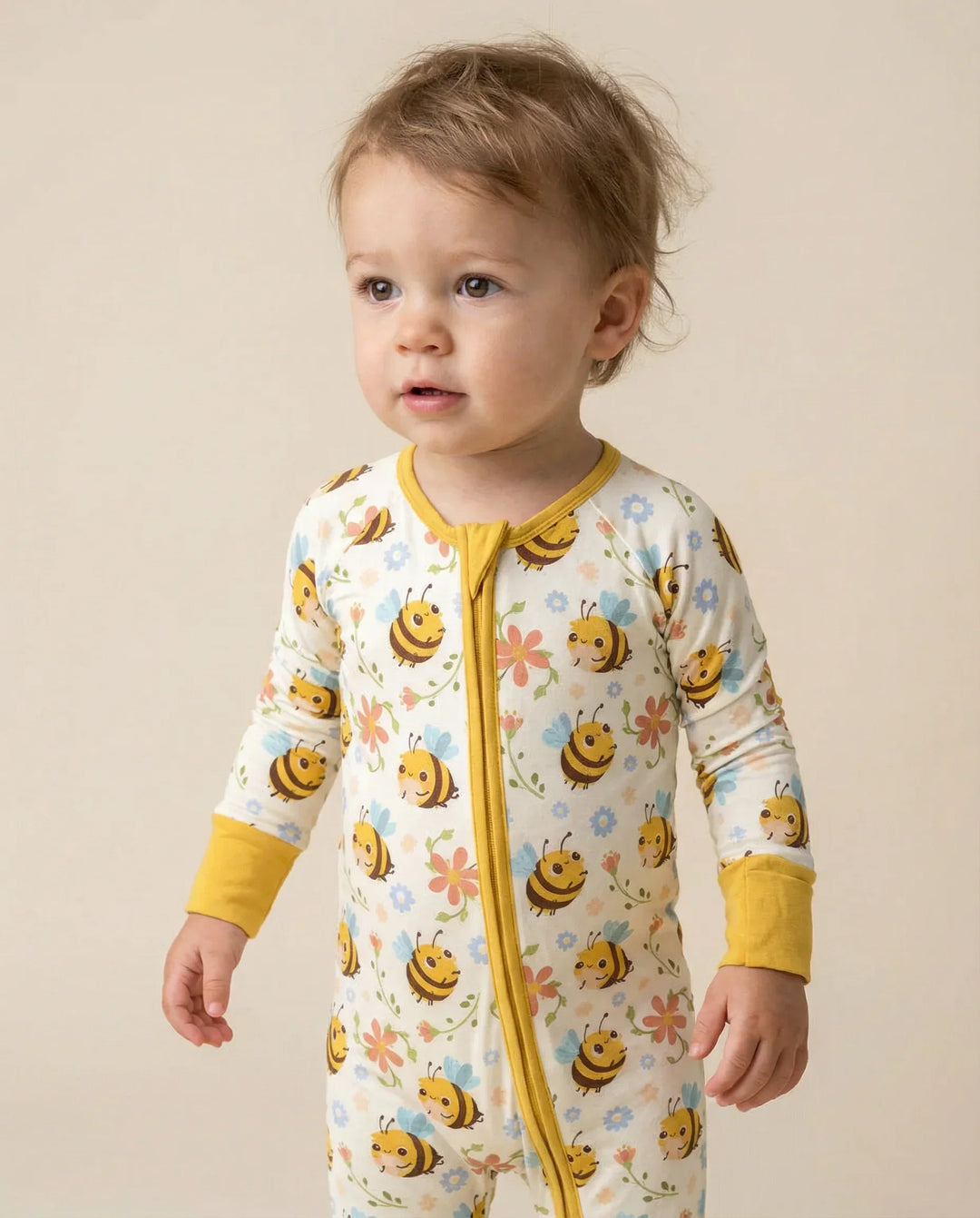 Bees and Flowers Bamboo Convertible Zippered Romper