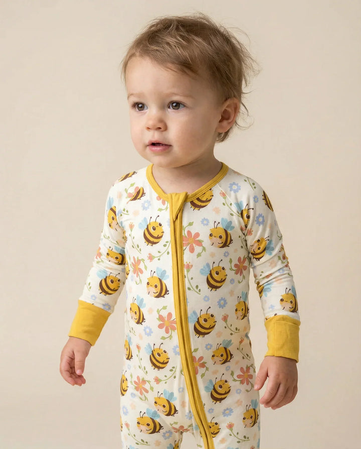 Bees and Flowers Bamboo Convertible Zippered Romper