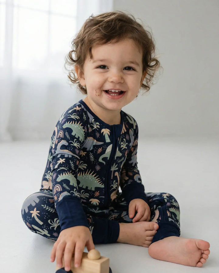 Navy Jurassic Jungle Bamboo Convertible Zippered Romper