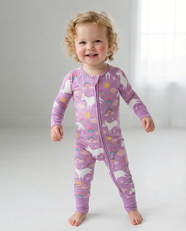 Purple Unicorns Bamboo Convertible Zippered Romper