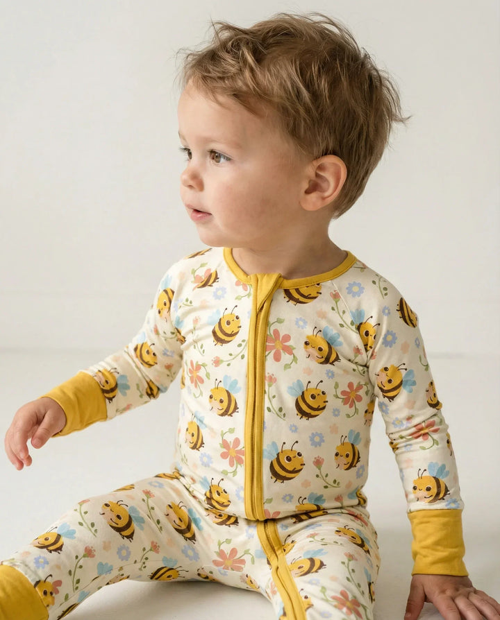 Bees and Flowers Bamboo Convertible Zippered Romper