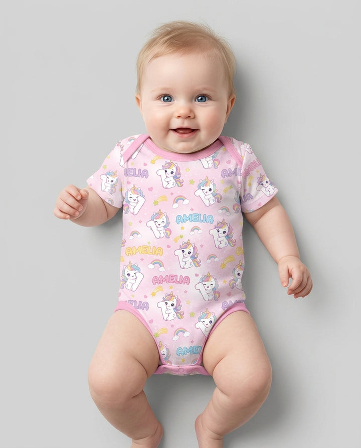 Custom Name Kawaii Unicorn Birthday Bamboo Bodysuit