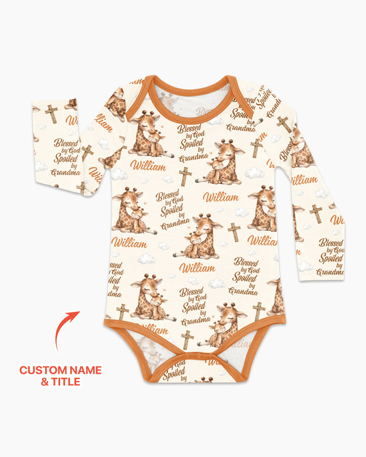 Custom Name Blessed By God Spoiled By Grandma Bamboo Bodysuit