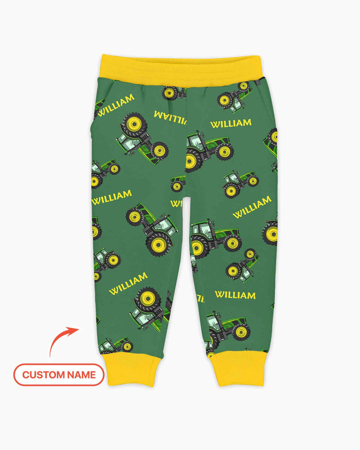 Custom Name Green Tractors Matching Daddy & Me Bamboo Jogger