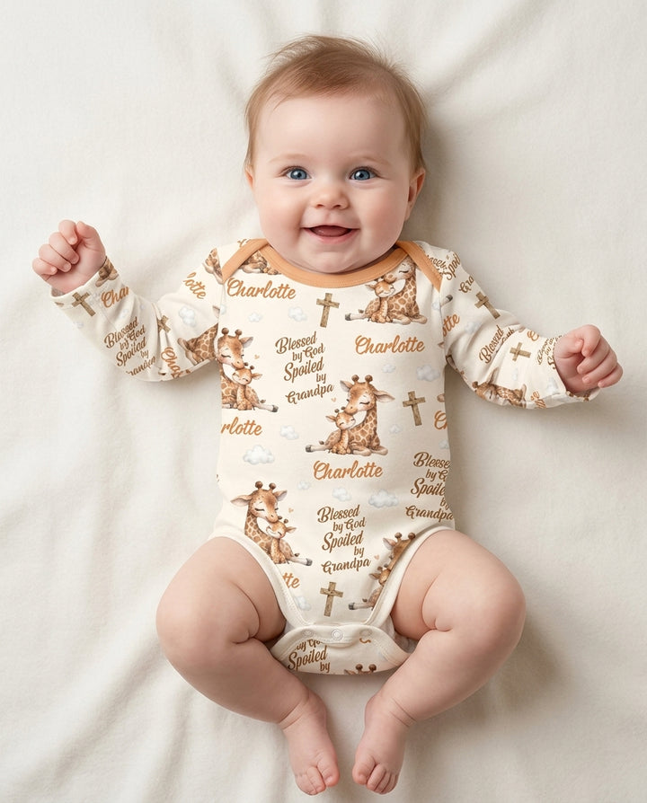 Custom Name Blessed By God Spoiled By Grandma Bamboo Bodysuit