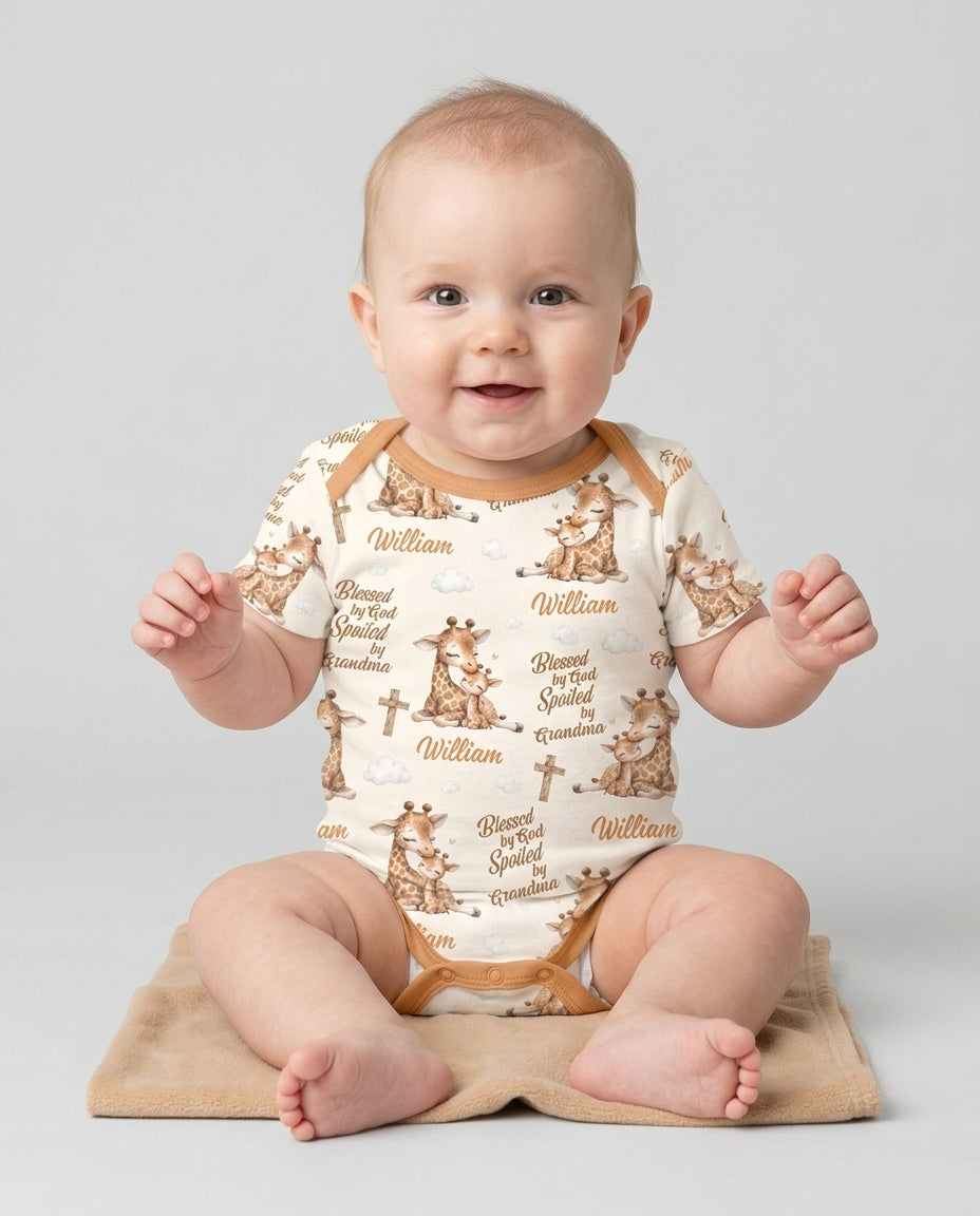 Custom Name Blessed By God Spoiled By Grandma Bamboo Bodysuit