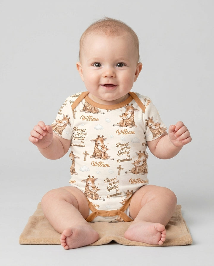 Custom Name Blessed By God Spoiled By Grandma Bamboo Bodysuit