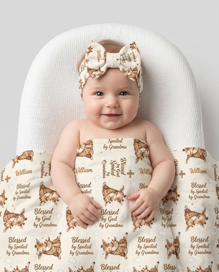 Custom Name Blessed By God Spoiled By Grandma Headband