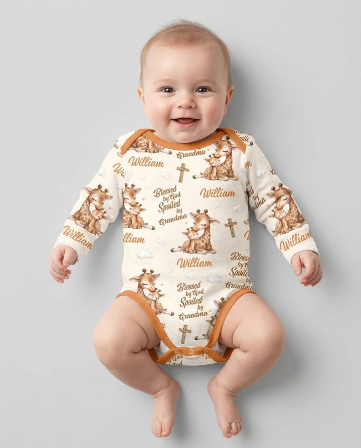 Custom Name Blessed By God Spoiled By Grandma Bamboo Bodysuit