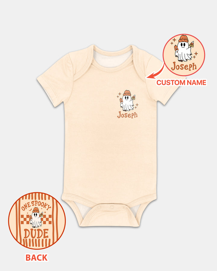 Custom Name Ghost One Spooky Dude Halloween Bamboo Bodysuit