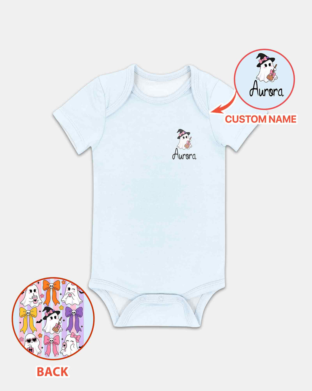 Personalized Pink Bow Ghost Coquette Halloween Bamboo Bodysuit