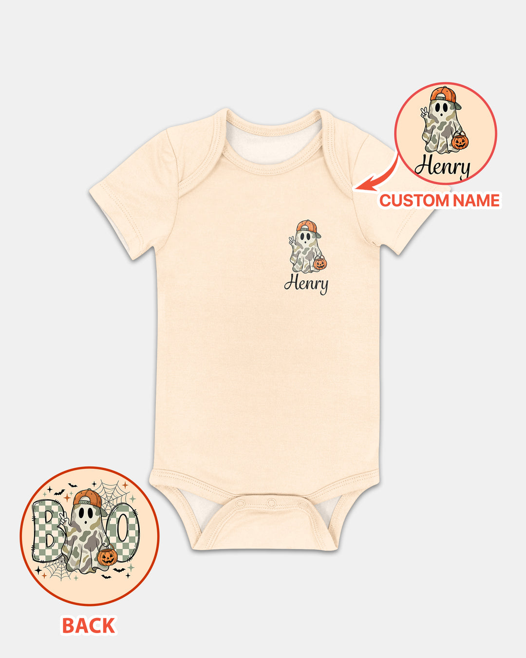 Personalized Baby Boy Halloween Ghost Bamboo Bodysuit