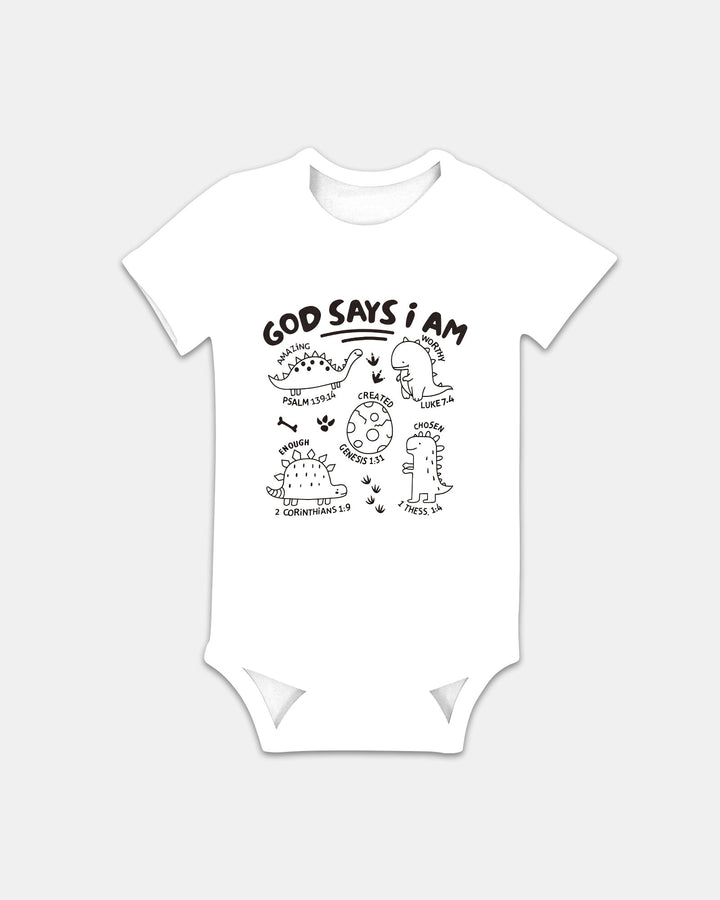 God say i am Dinosaur Bamboo Bodysuit
