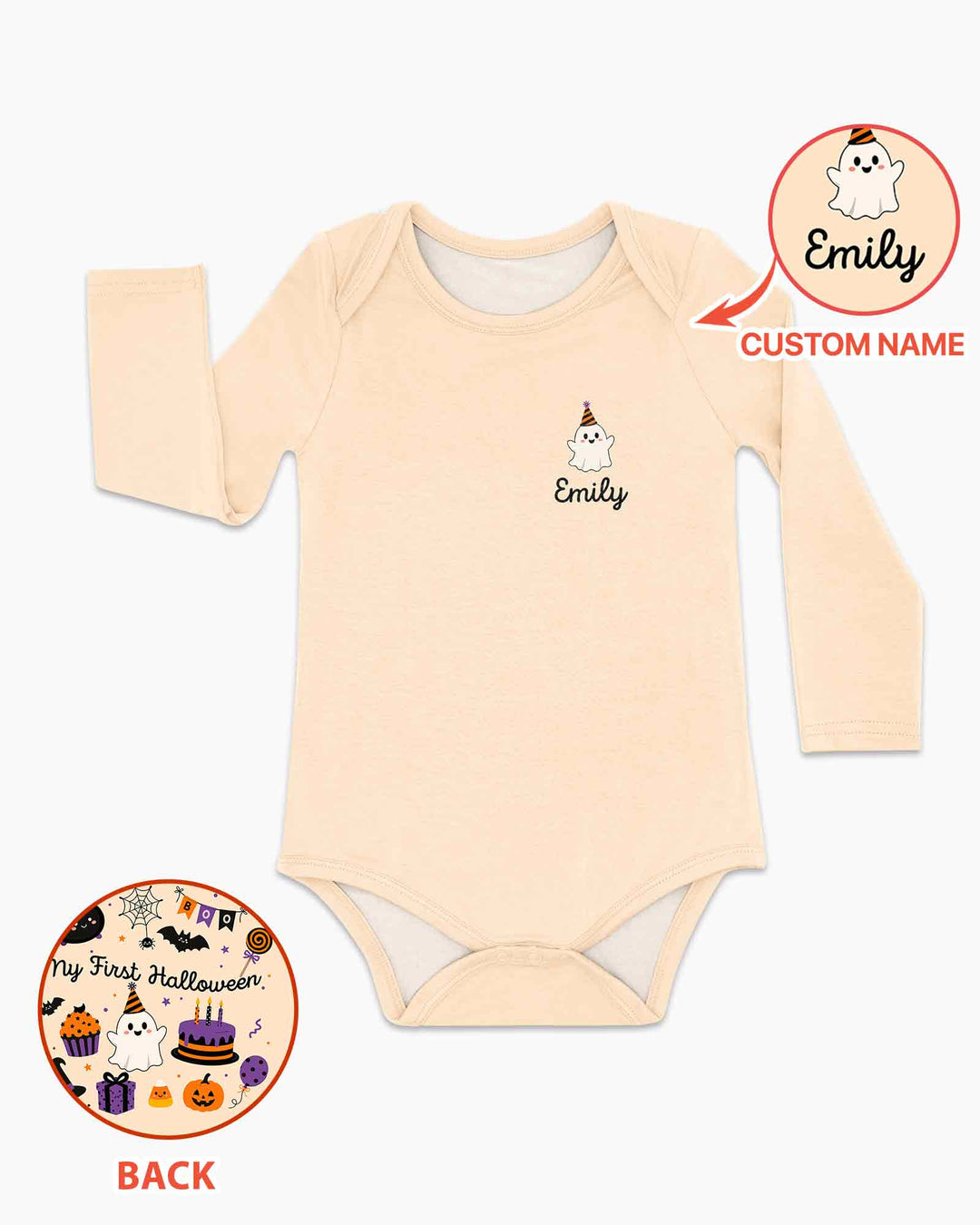 Personalized Baby Boo Ghost Pumpkin My First Halloween Bamboo Bodysuit