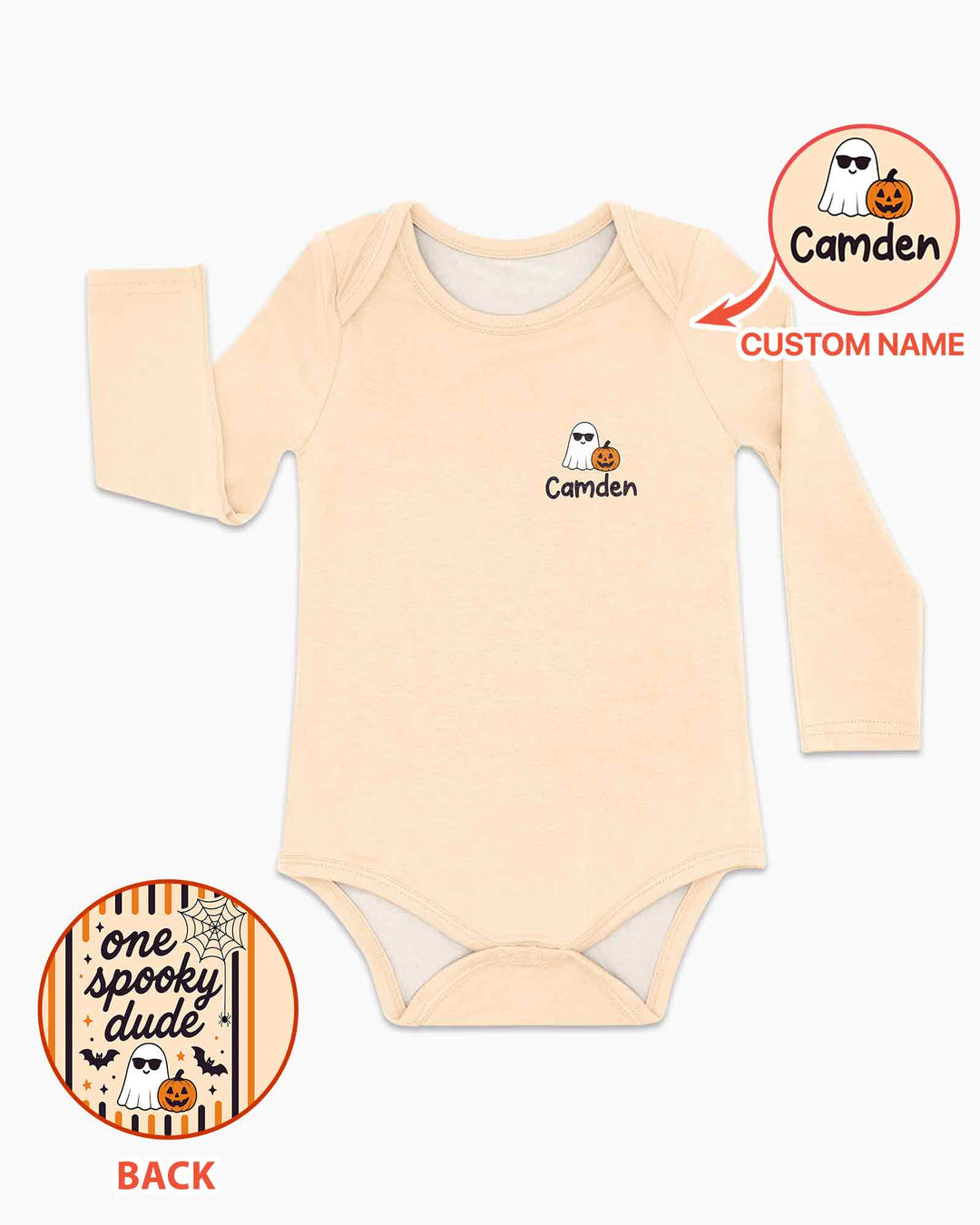 Personalized One Spooky Dude Halloween Ghost Pumpkin Bamboo Bodysuit