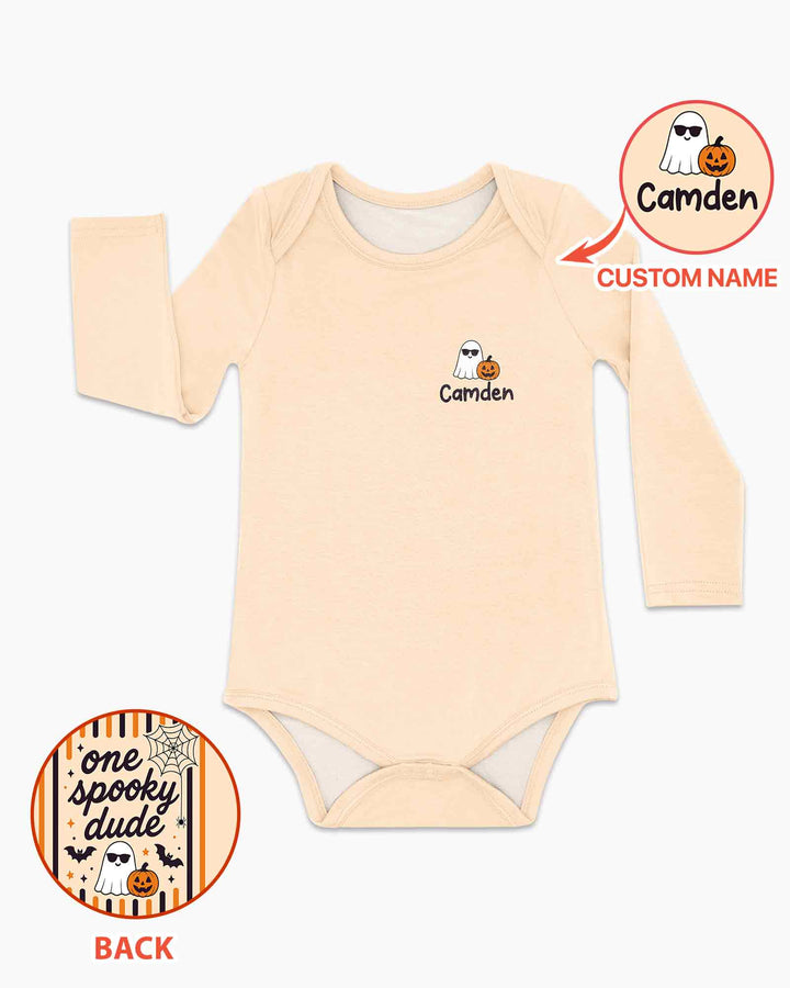Personalized One Spooky Dude Halloween Ghost Pumpkin Bamboo Bodysuit