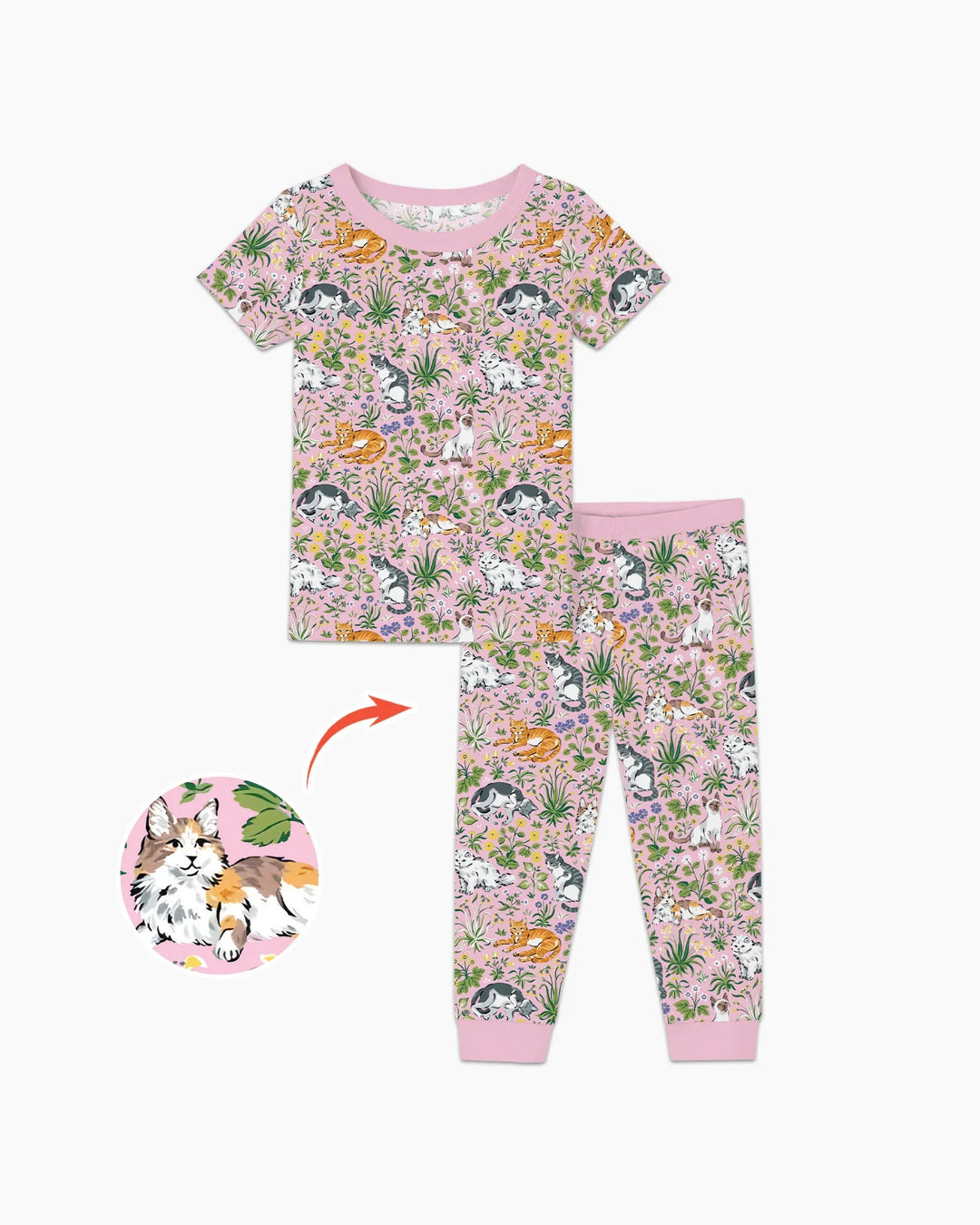 Kitten Garden Family Matching Bamboo Two Piece Short Sleeve Pajama Set