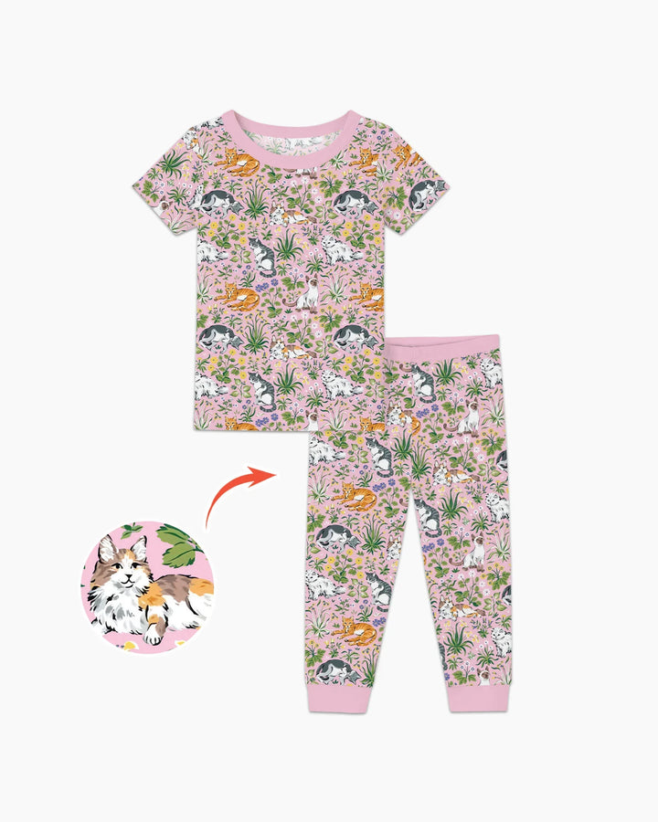 Kitten Garden Family Matching Bamboo Two Piece Short Sleeve Pajama Set