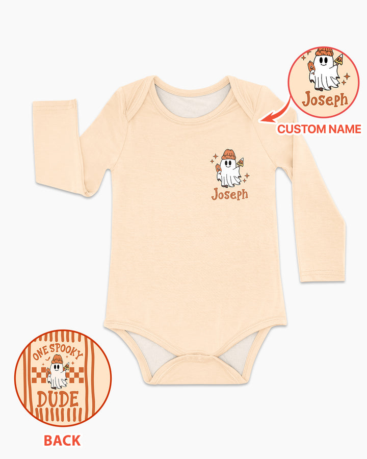 Custom Name Ghost One Spooky Dude Halloween Bamboo Bodysuit