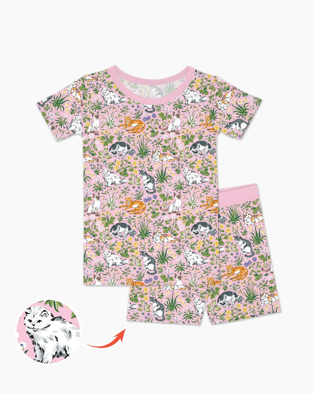 Kitten Garden Family Matching Bamboo Two Piece Short Sleeve Shorts Pajama Set