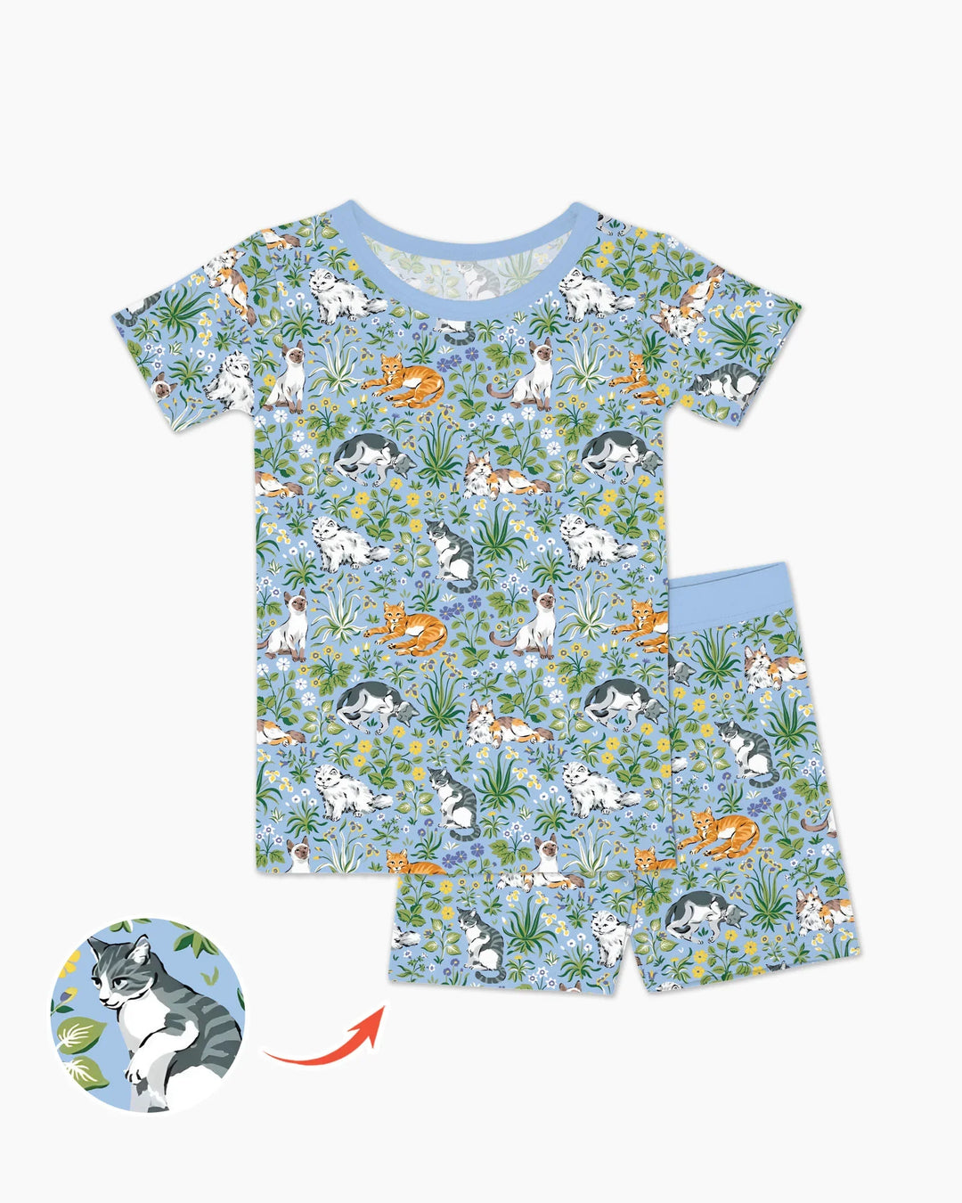 Kitten Garden Family Matching Bamboo Two Piece Short Sleeve Shorts Pajama Set