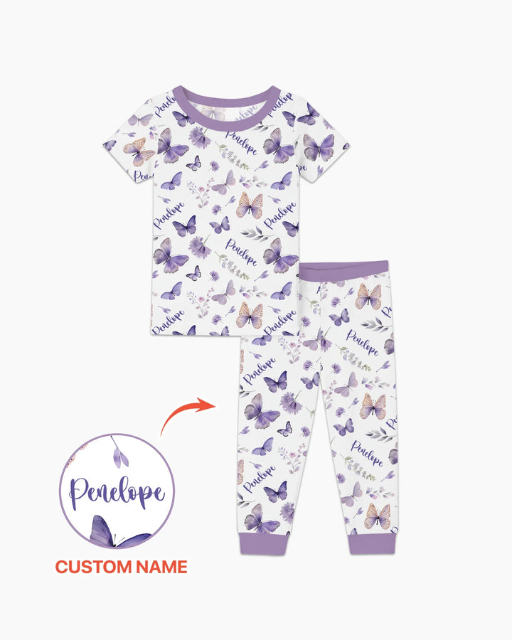 Custom Name Lilac Bloom Bamboo Two Piece Short Sleeve Pajama Set