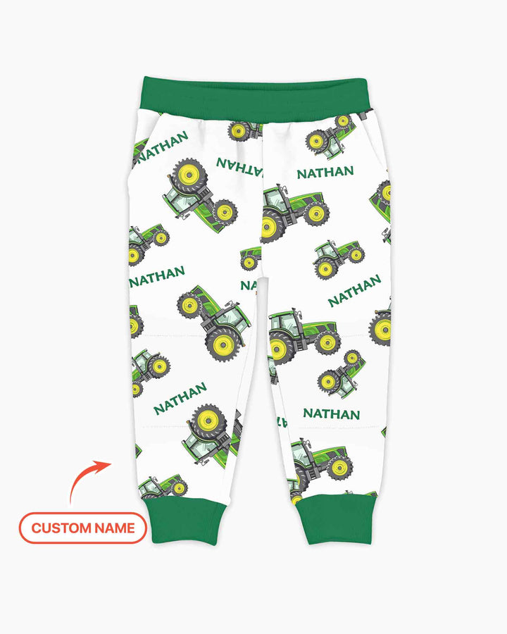 Custom Name Green Tractors Matching Daddy & Me Bamboo Jogger