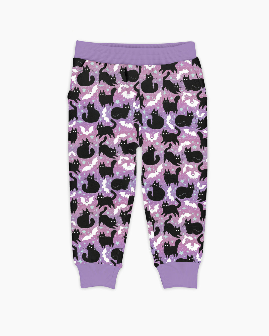 Spooky Black Cat Halloween Purple Bats Bamboo Jogger