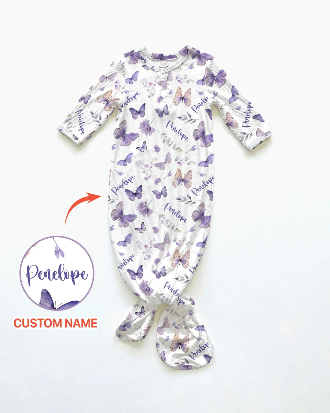 Custom Name Lilac Bloom Bamboo Knot Gown