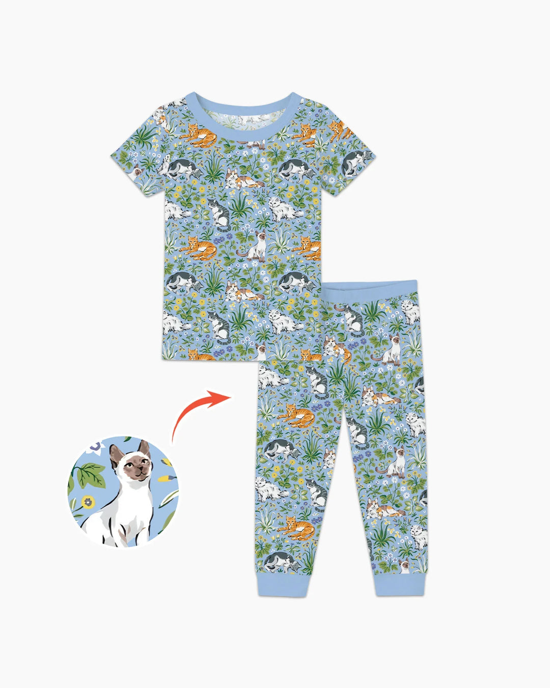Kitten Garden Family Matching Bamboo Two Piece Short Sleeve Pajama Set