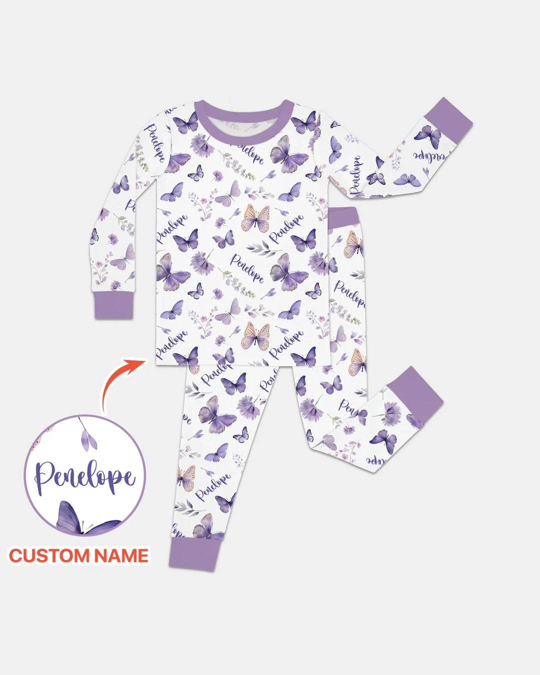 Custom Name Lilac Bloom Bamboo Two Piece Long Sleeve Pajama Set