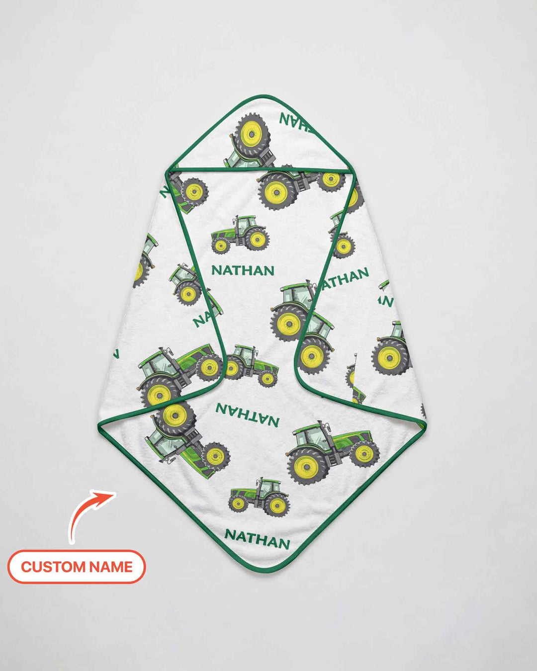 Custom Name Green Tractors Matching Daddy & Me Hooded Bamboo Towel Set