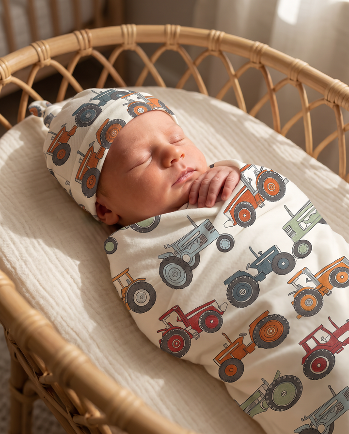 Tiny Tractors Bamboo Swaddle Blanket