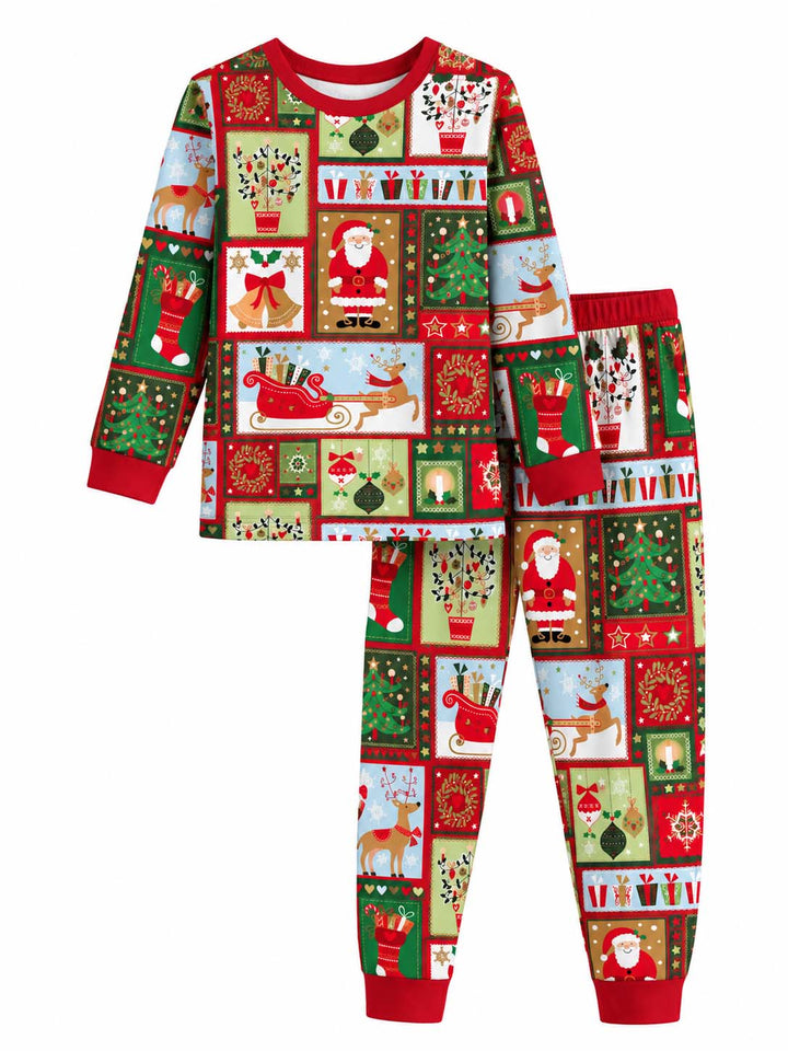 Traditional Christmas Patchwork Bamboo Two Piece Long Sleeve Pajama Set