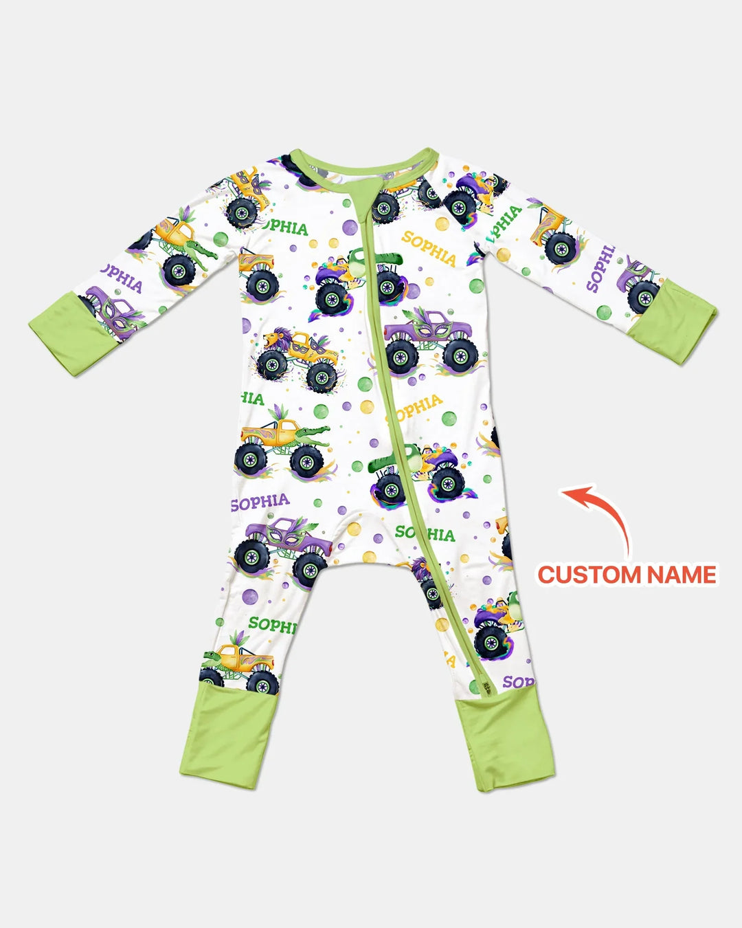 Custom Name Mardi Gras Monster Trucks Bamboo Convertible Zippy