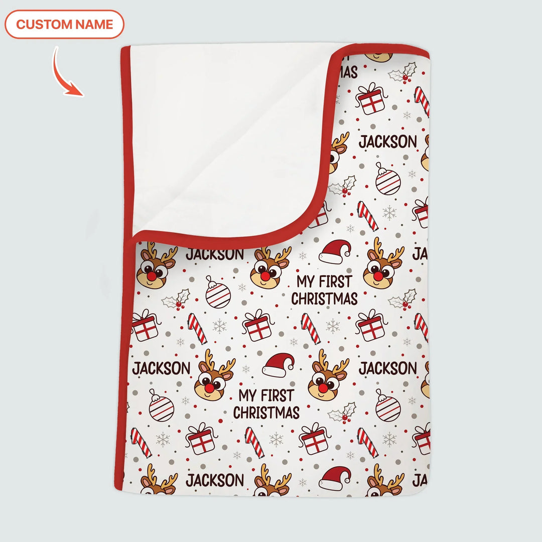 Reindeer Doodle My First Christmas Bamboo Blanket