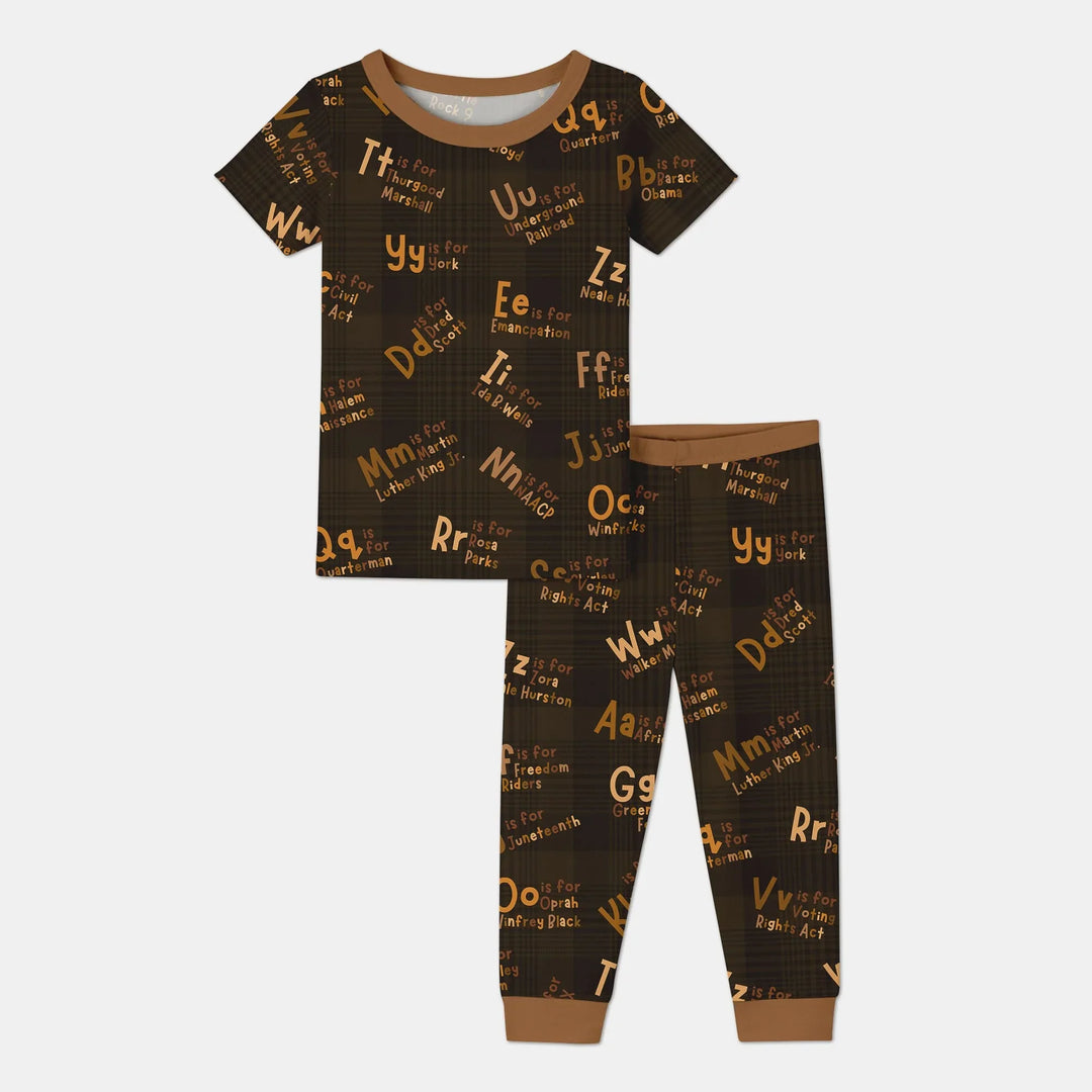 Black History Alphabet Bamboo Two Piece Short Sleeve Pajama Set
