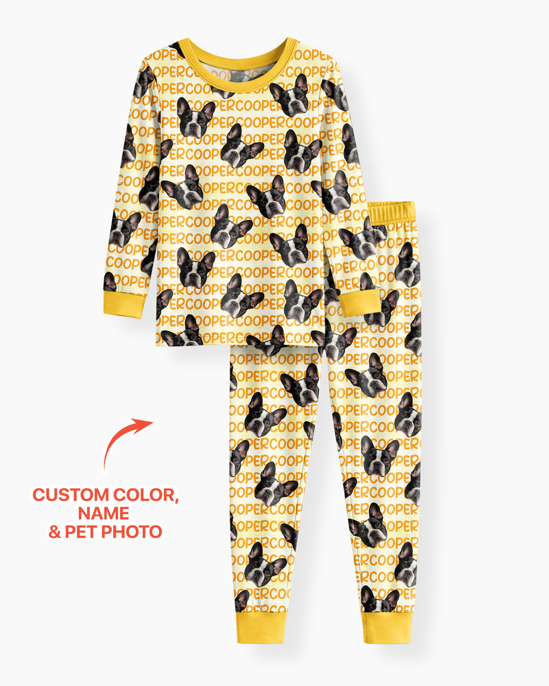 Custom Pet Photo With Name Watercolor Bamboo Two Piece Long Sleeve Pajama Set