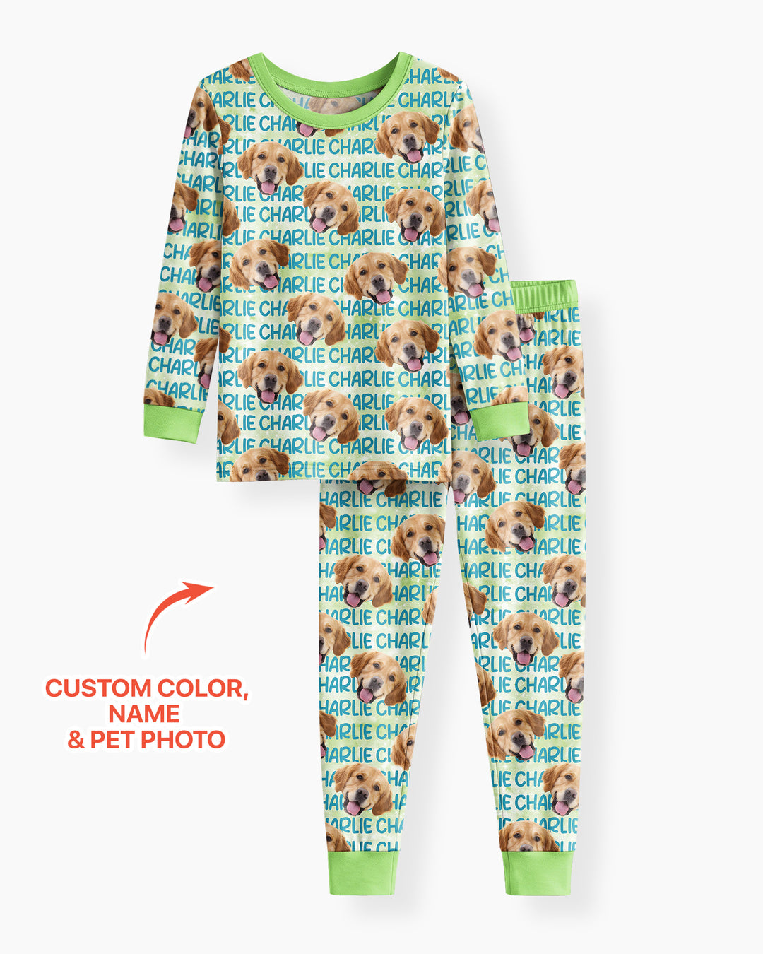 Custom Pet Photo With Name Watercolor Bamboo Two Piece Long Sleeve Pajama Set