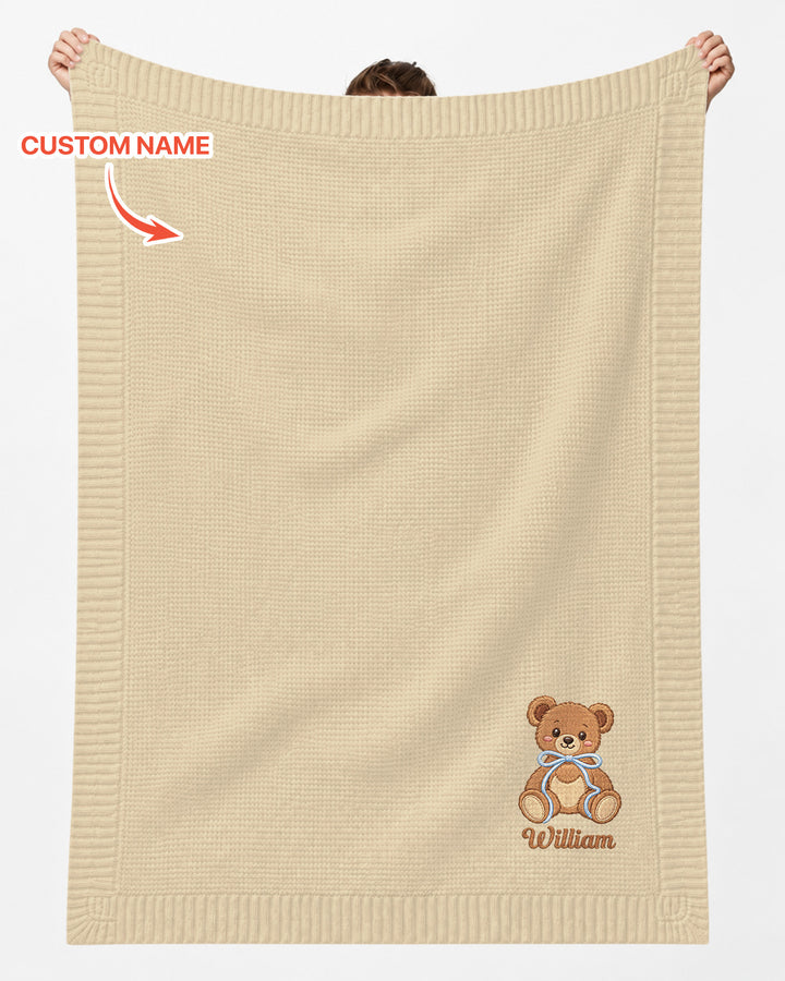 Honey Bear Embroidered Baby Cotton Blanket