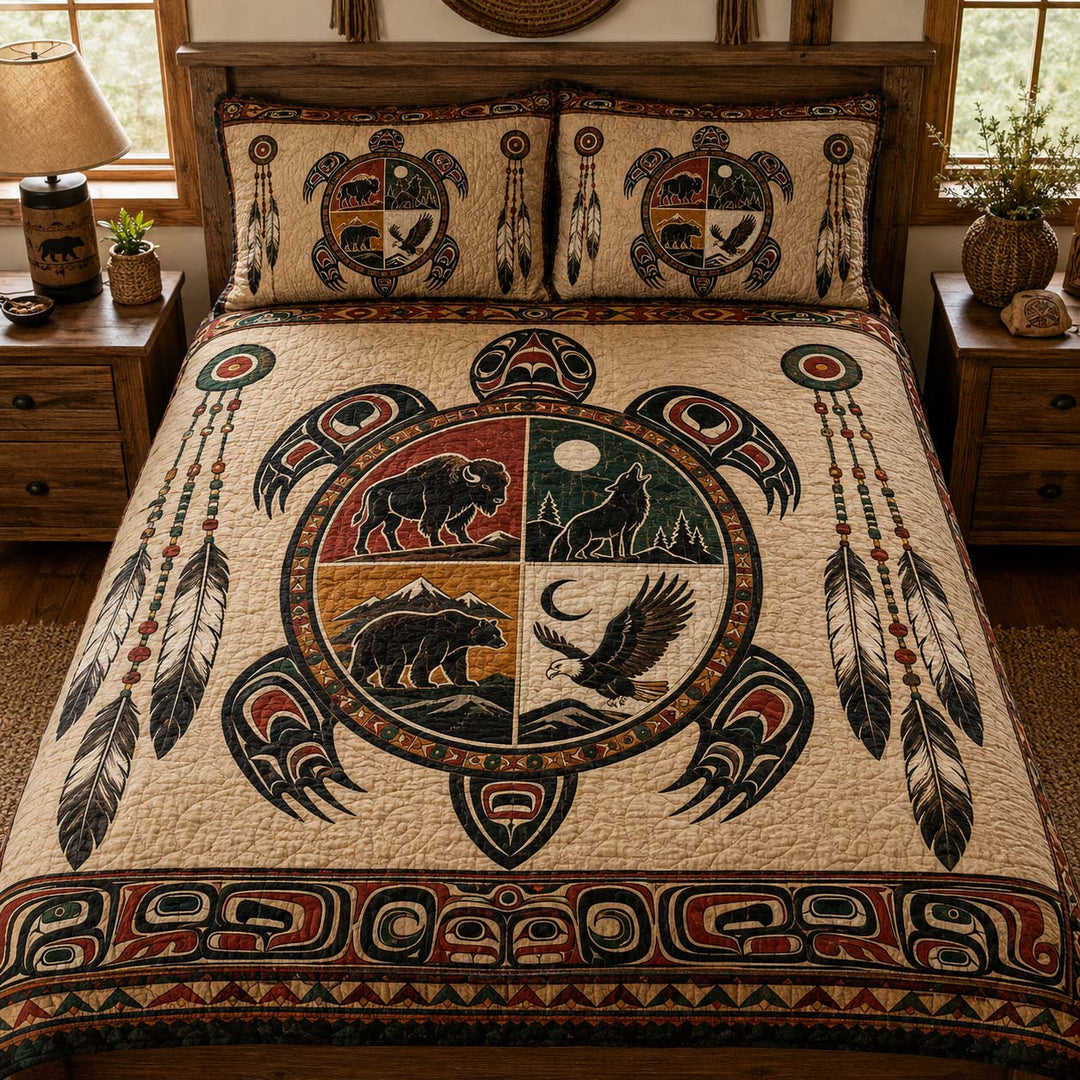 Tribal Turtle Spirits Bamboo Quilt Bedding Set