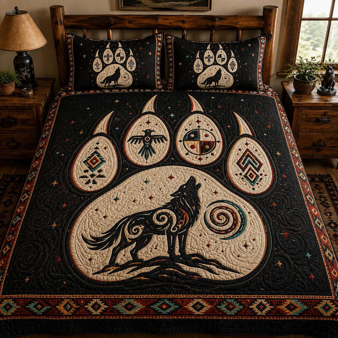 Tribal Wolf Paw Bamboo Quilt Bedding Set