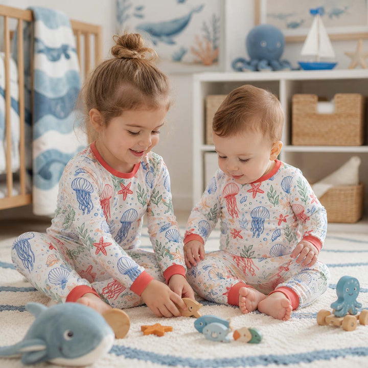 Tropical Ocean Garden Bamboo Two Piece Long Sleeve Pajama Set