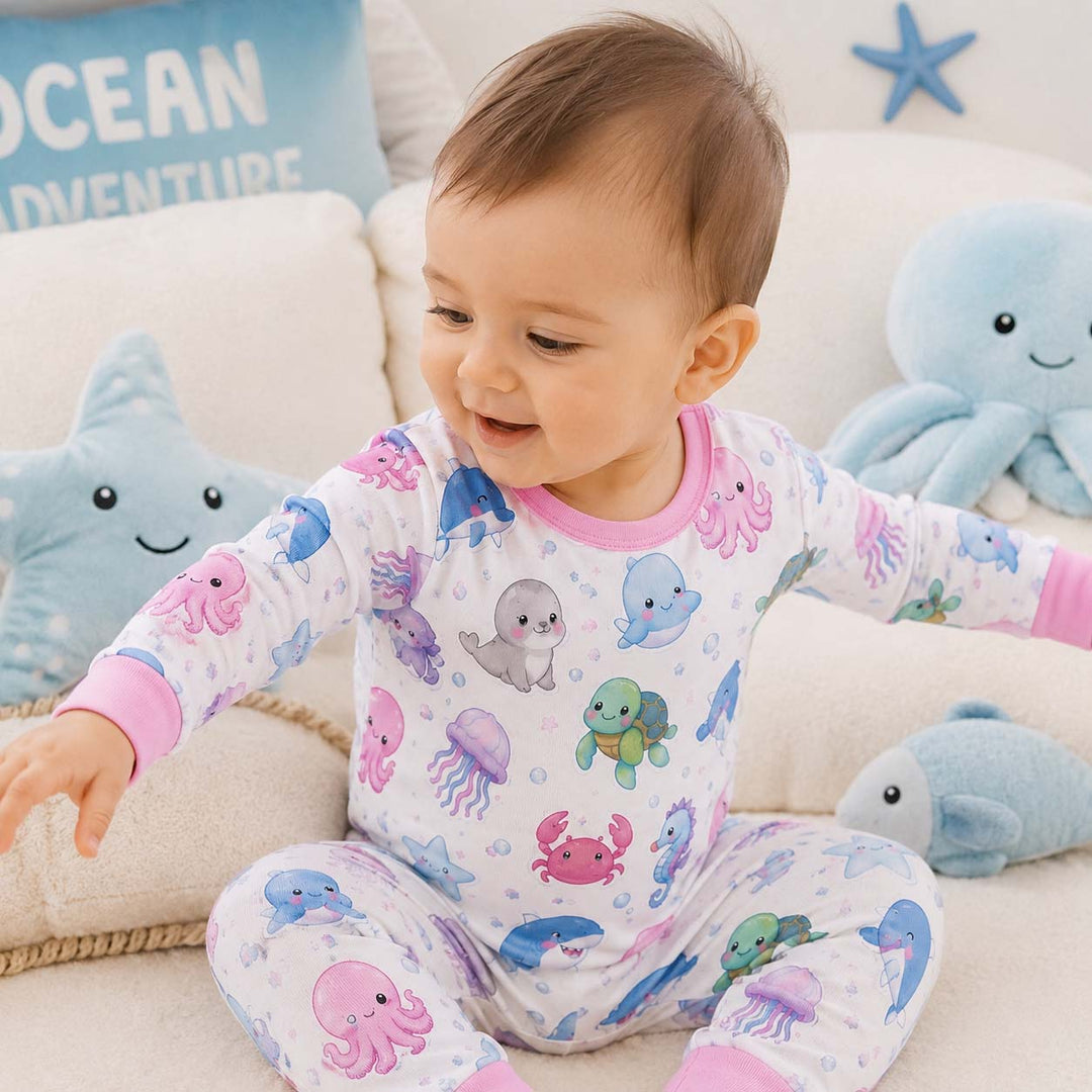 Tropical Ocean Paradise Bamboo Two Piece Long Sleeve Pajama Set