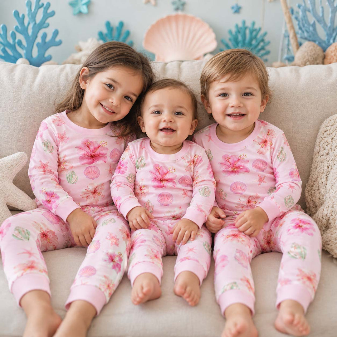 Tropical Seashell Garden Bamboo Two Piece Long Sleeve Pajama Set