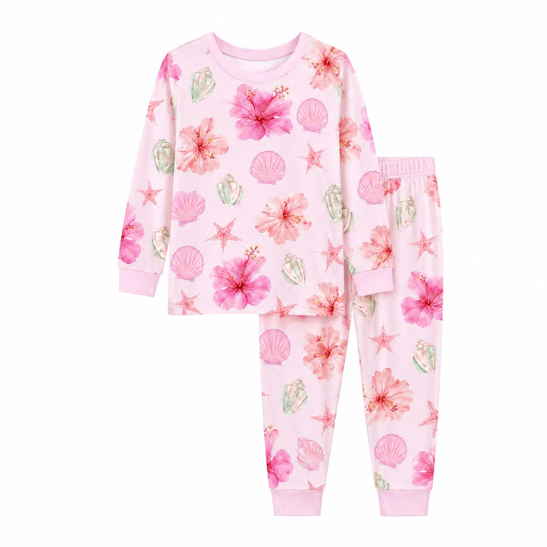 Tropical Seashell Garden Bamboo Two Piece Long Sleeve Pajama Set