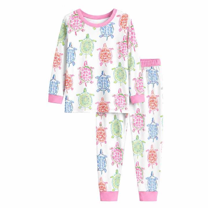 Tropical Turtle Garden Bamboo Two Piece Long Sleeve Pajama Set