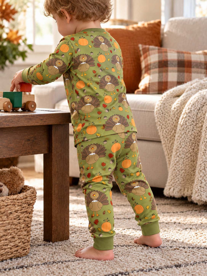 Turkey Pumpkin Fall Bamboo Two Piece Long Sleeve Pajama Set