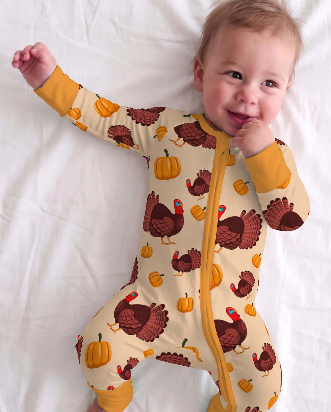 Turkey Pumpkin Thanksgiving Pattern Bamboo Convertible Zippy