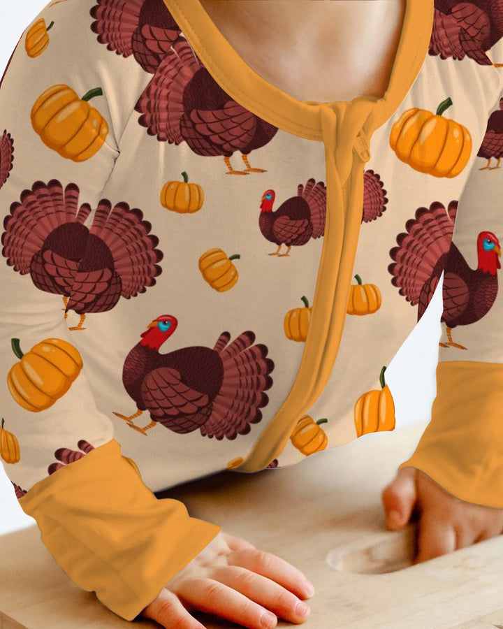 Turkey Pumpkin Thanksgiving Pattern Bamboo Convertible Zippy
